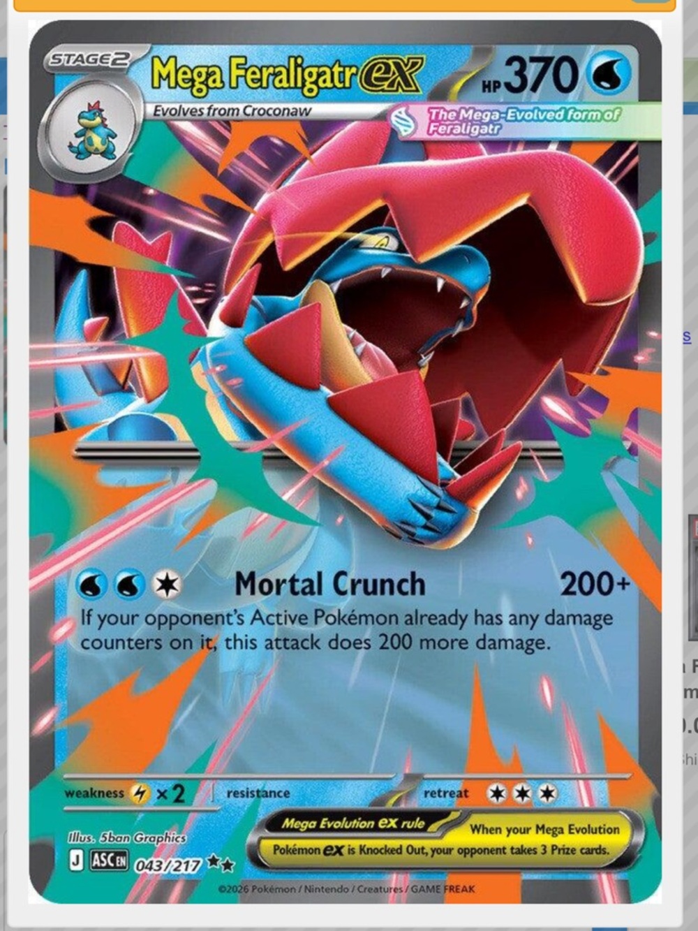 Mega Feraligatr Ex #43 Pokemon Ascended Heroes
